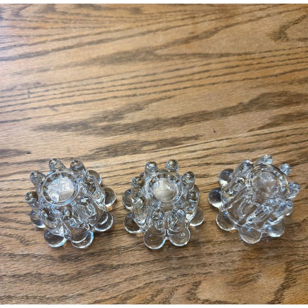 Vintage Reims Clear Glass Bubble Candle Holders Set of 3 - Picture 2 of 3